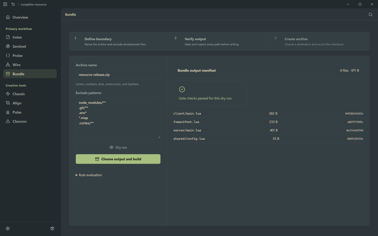 Cortex Bundle preview showing a verified release archive